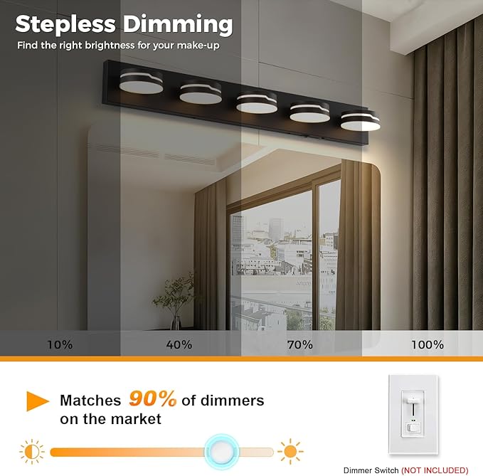 32" Motion Sensor Vanity Light, Matte Black 3CCT 5-Light Modern LED Bathroom - Image 5
