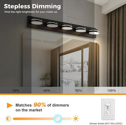 32" Motion Sensor Vanity Light, Matte Black 3CCT 5-Light Modern LED Bathroom - Image 5