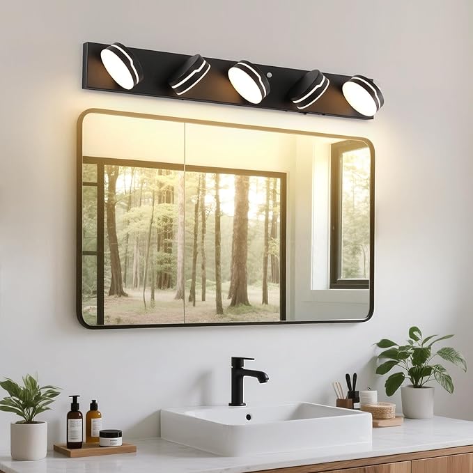 32" Motion Sensor Vanity Light, Matte Black 3CCT 5-Light Modern LED Bathroom - Image 4