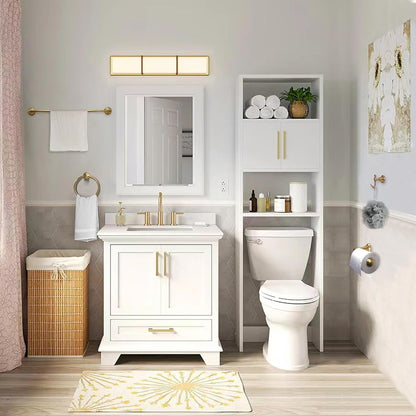 4 piece antique brass gold bathroom towel bar shown in use