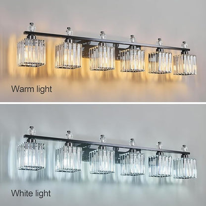 FDPBY Vanity Lights 6-Light Modern Crystal Vanity Light Plating Black Bathroom - Image 2