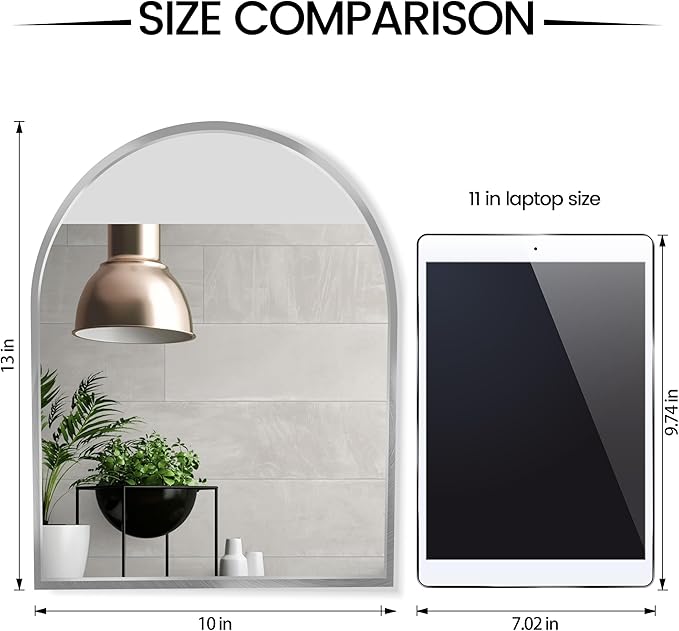 Small Silver Arch Mirror Wall-Mounted 10x13 inch Arched Mirror - Image 3