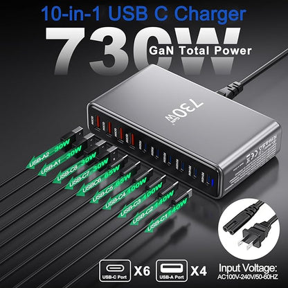 730W USB C Charger Block, 10 Port Fast USB Charging Station - Image 3
