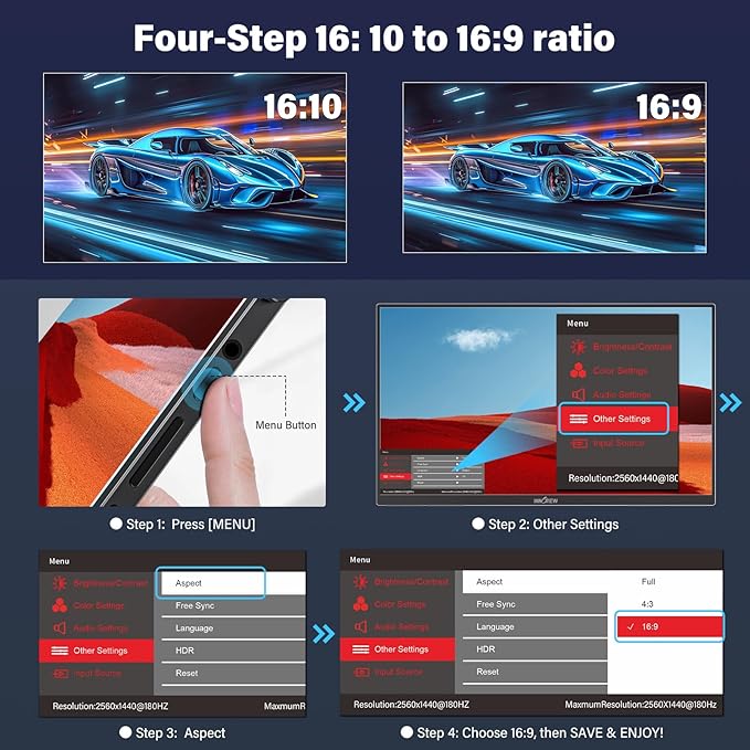 2K 180Hz Portable Gaming Monitor, 23.8" 2560x1440 QHD Fast IPS ∆E<2 100% sRGB - Image 2