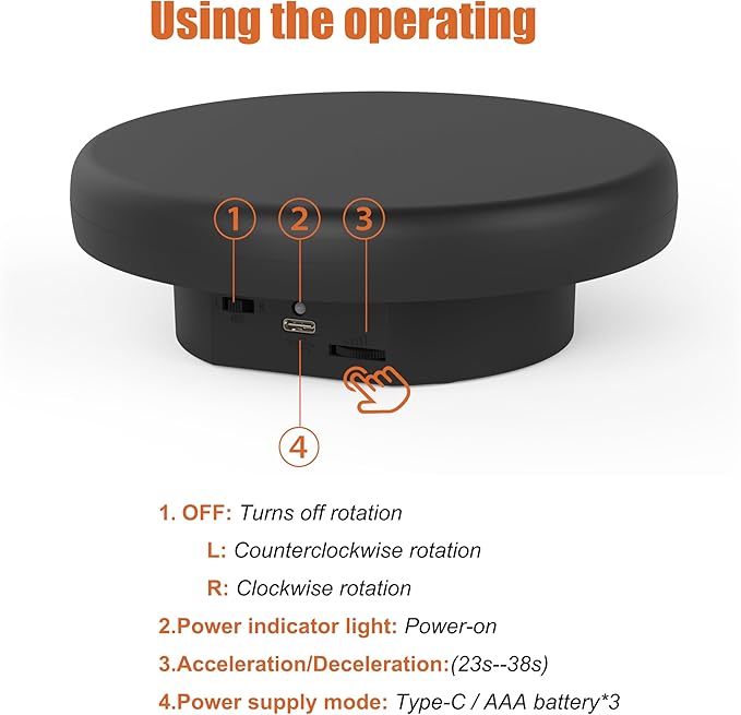 6.3 inch / 4.4LBS Load, 360 Degree Electronic Turntable Display Stand - Image 7
