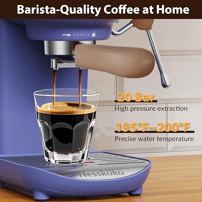 Espresso Machine with Steam Milk Frother Semi Automatic 20 Bar Compact Blue - Image 2
