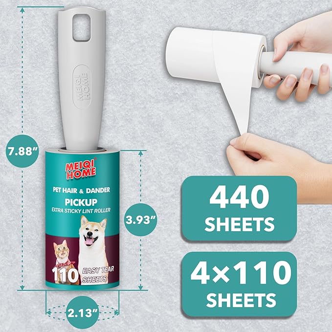 MEIQIHOME Lint Rollers for Pet Hair Extra Sticky, 440 Sheets Value Set Lint - Image 6