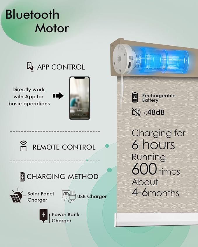Yoolax Motorized Blinds with Remote, Automatic Roller Shades Cordless Electric - Image 3