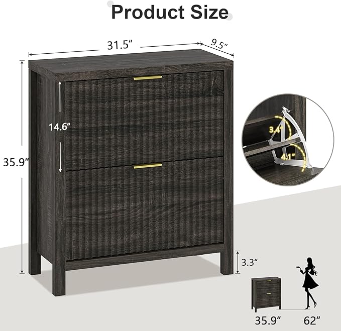 Shoe Cabinet Storage for Entryway, Fluted Shoe Cabinet - Image 2