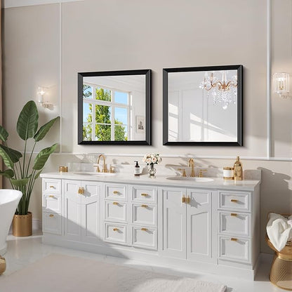Black Bathroom Mirror 30 x 30 Inch Rectangle Wave Beveled - Image 7