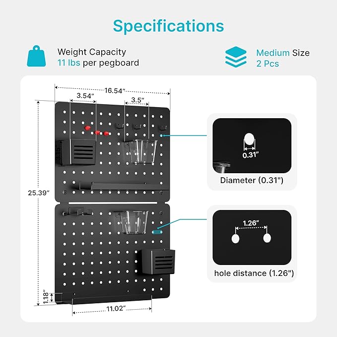 PEGZONE Pegboard Wall Organizer Combination Kit, Overall 25.4"x16.6" Metal - Image 6