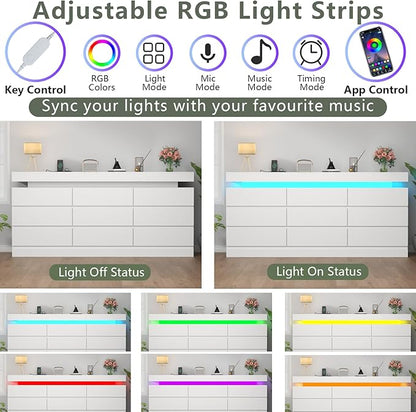 9 Drawer Dresser with Power Outlet, Dresser with LED Light, Modern Chest of - Image 4