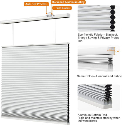 Persilux Custom Size Top Down Bottom Up Blackout Cellular Cordless Shades, Honeycomb Window Blinds for Windows, Window Shades for Home, Thermal Insulated Door Blinds & Shades White