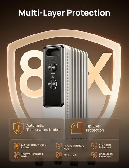 DREO Radiator Heater, Dual Knobs, 8 Safety Protection, 1500W Electric Space - Image 4