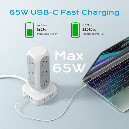 TenTrend 65W Fast Charging Station, Flat Plug Power Strip Tower - Image 2