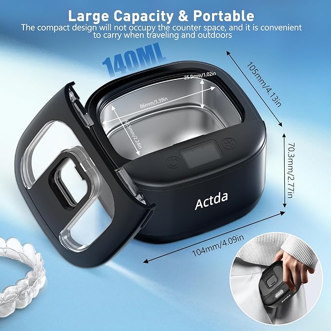 Ultrasonic Retainer Cleaner, Upgraded Wireless Professional Sonic Dental - Image 6