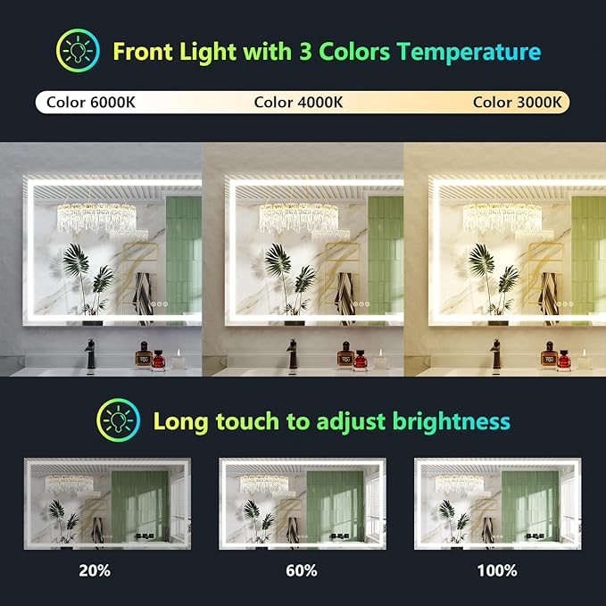 YEELAIT 66x40 Inch RGB LED Bathroom Mirror Front Light and RGB Backlit Lighted - Image 4