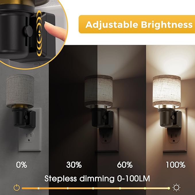 L LOHAS LED Night Lights Plug into Wall, Linen Fabric Cylinder Decor Night Light - Image 3