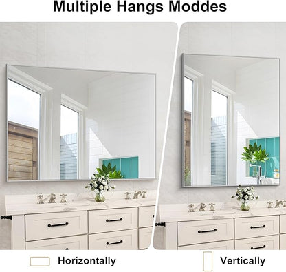 Silver Bathroom Mirror, Bathroom Rectangular Mirror Modern Wall Mirror - Image 5