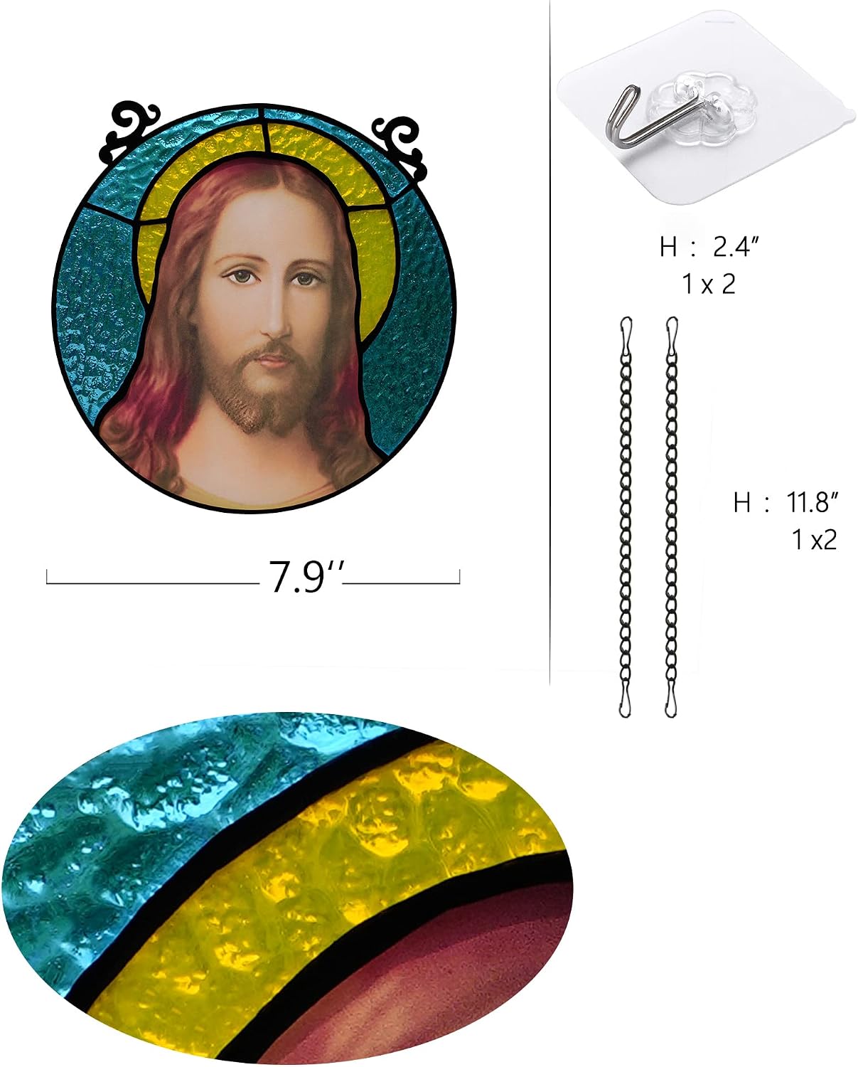 BOXCASA Christian Jesus Stained Glass Window Hanging,Suncatcher Jesus Holy Spiritual Decor,Christian Gift for Religious People,Catholic Decor for Living Room Bedroom Window