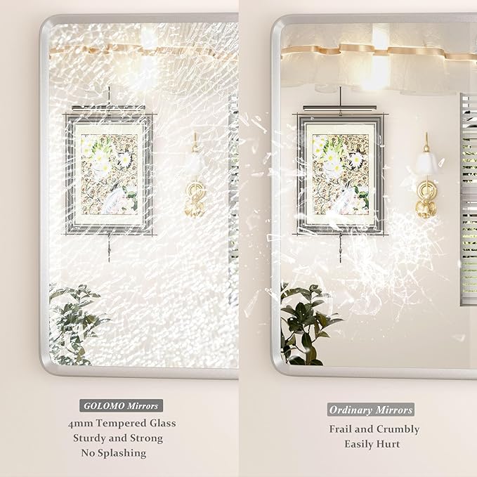 48x30 Inch Silver Bathroom Mirror - Image 4