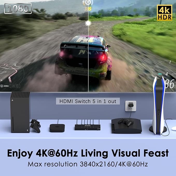 4K@60Hz 5 in 1 Out HDMI Switch, 5 Port HDMI Switcher Selector Support HDR10 & - Image 5