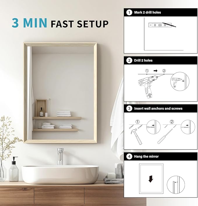 Oak Wood Effect Framed Wall Mirror, 30x48 Rectangle Mirror, Anti-desilvering - Image 5