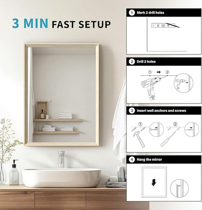 Oak Wood Effect Framed Wall Mirror, 24x36 Rectangle Mirror, 1/8" - Image 7