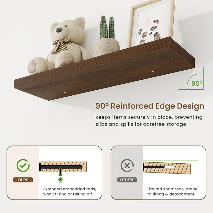 32in Floating Shelves for Wall, 2 Pack Long Wall Mounted Engineered Wood Shelves - Image 5