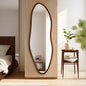 Irregular Full Length Mirror, 65"x22" Wood Full Body Mirror Walnut | HD Shatter-Proof, Large Asymmetrical Wall Mirrors for Decor, Bedroom Living Room Entryway Cloakroom, Horizontal/Vertical