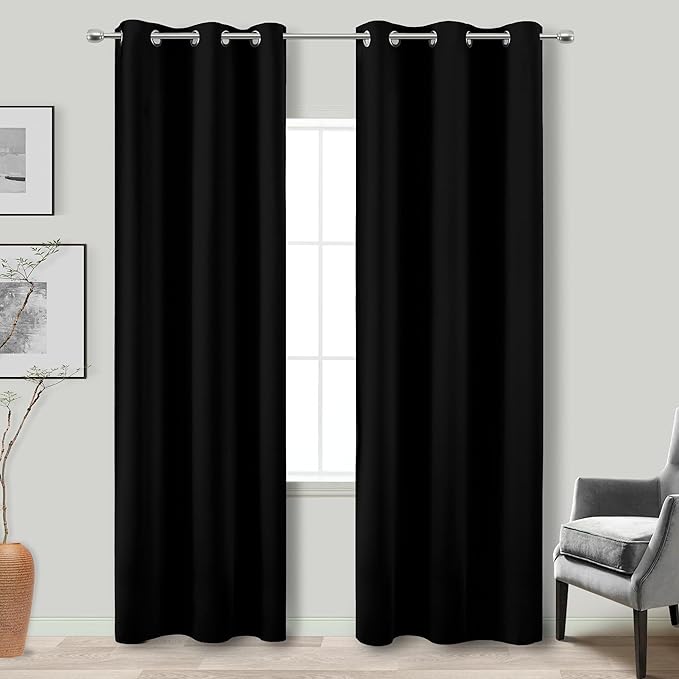 KOUFALL Black Blackout Curtains 38x84 by KOUFALL