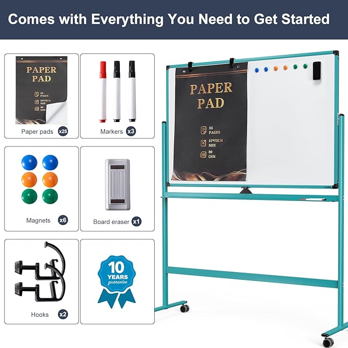 Mobile Whiteboard on Wheels, 48x32 Inches Rolling Whiteboard, Magnetic Dry - Image 6