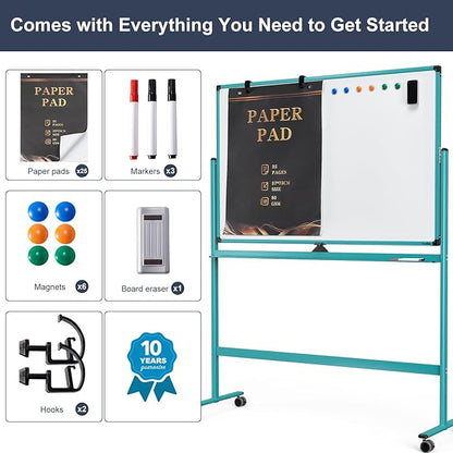 Mobile Whiteboard on Wheels, 48x32 Inches Rolling Whiteboard, Magnetic Dry - Image 6