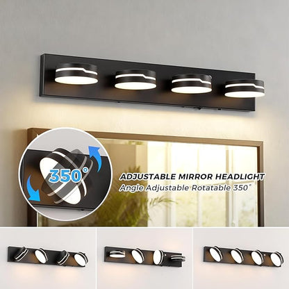 26In Motion Sensor Vanity Light, Matte Black 3CCT 4-Light Modern LED Bathroom - Image 2