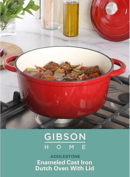 Gibson Home Addlestone 5-Quart Red Enamel Cast Iron Dutch Oven - Image 2