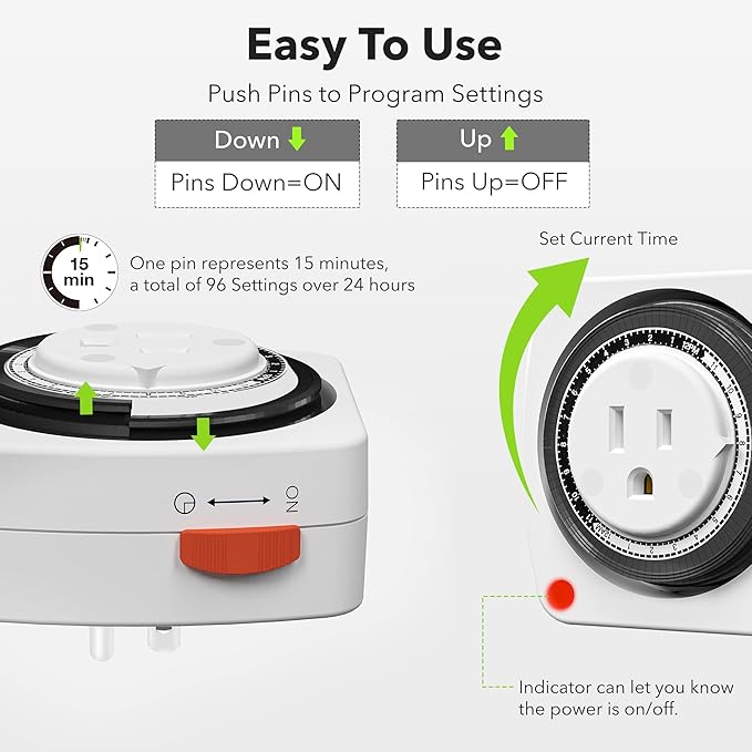 BN-LINK 24-Hour Plug-in Mechanical Timer, Heavy Duty Outlet Timer Indoor - Image 4