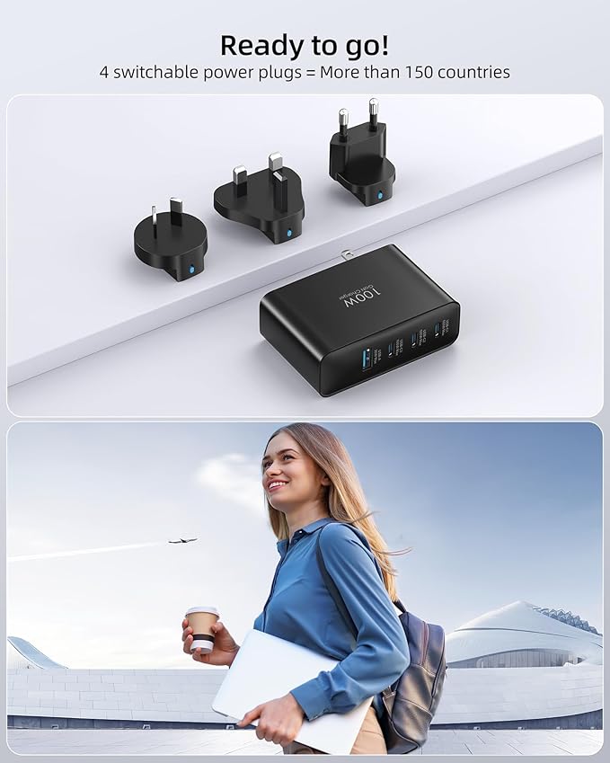 100W USB C Travel Charger, 4-Ports Foldable Travel Adapter Plug Converter - Image 2