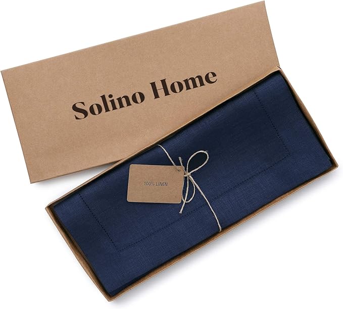 Solino Home Linen Navy Blue Table Runner 48 Inches - Classic Hemstitch, 100% ...