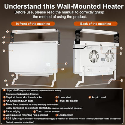 Wall Mounted Heater 1800W with Storage Rack, Smart Energy-Efficient Electric - Image 6