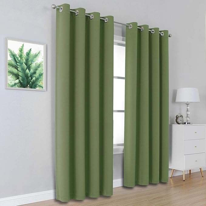 Dualife Sage Green Room Darkening Curtains 84 Inches Long - Image 2