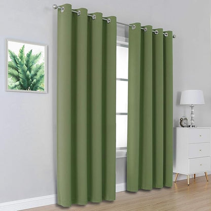 Dualife Sage Green Room Darkening Curtains 84 Inches Long - Image 2
