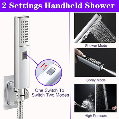 8"High Pressure Square Rain Shower Head and 2-in-1 Hand Shower.Equipped - Image 3