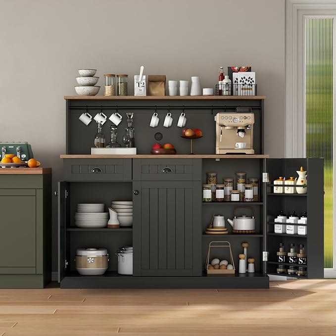 Sideboard Buffet Cabinet with 2 Drawers, Farmhouse Kitchen Pantry with - Image 4