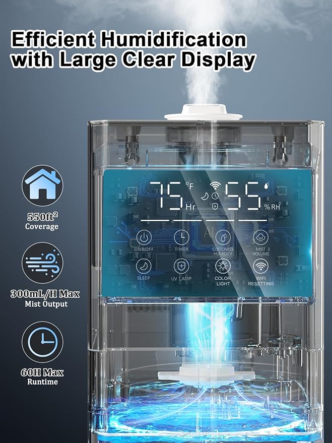 Zeova 9L/2.4Gal Smart Cool Mist Humidifier, Top Fill Quiet Humidifier Large Room - Image 4