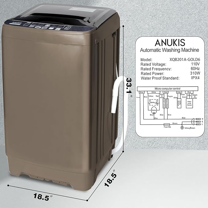 Anukis Fully Automatic Washing Machine, 13 lbs Capacity Compact Laundry Washer - Image 8
