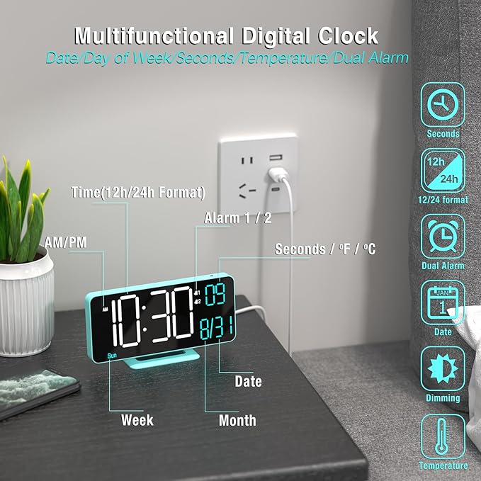 KOSUMOSU Digital Alarm Clock, 6.7in Digital Clock - Image 4