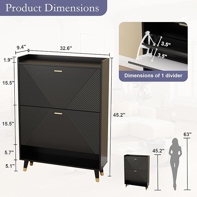 Shoe Cabinet Storage for Entryway: 32" Black Shoe Organizer Cabinet - Image 2