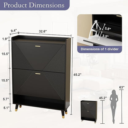 Shoe Cabinet Storage for Entryway: 32" Black Shoe Organizer Cabinet - Image 2