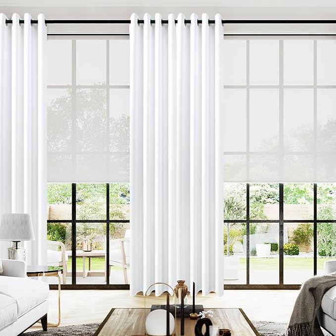 KOUFALL White Grommet Curtains 96 Inches Long, 2 Panels Set 8 FT 60% Blackout by KOUFALL