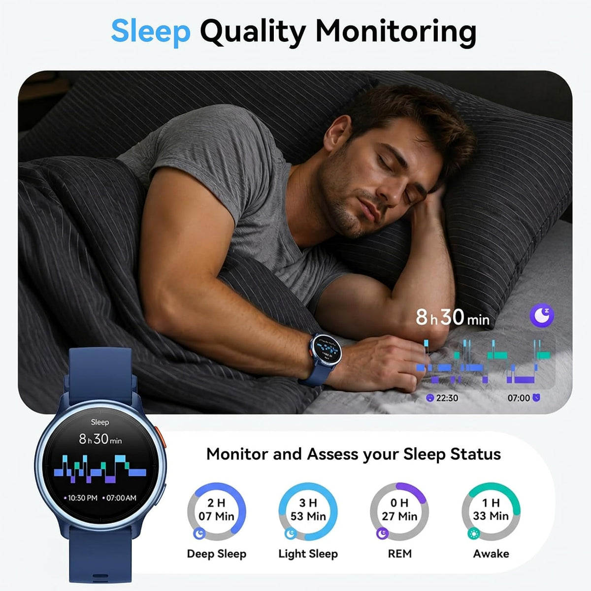 smart watch for men women, 1.27" hd smartwatch, side view